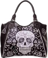 Banned Schoudertas/Shopper Black Skull Pentagram Zwart/Wit