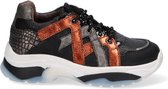 Braqeez 420795-589 Meisjes Lage Sneakers - Zwart/Multi - Leer - Veters