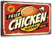 Schilderij Uithangbord Fried Chicken, 2 maten, rood/geel