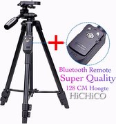 Super Smartphone Tripod Camera Statief 128 Cm Voor Fotocamera en Smartphone - iPhone - Canon – Nikon - Spiegelreflexcamera Inclusief Bluetooth Remote Shutter en Telefoonhouder – Hi