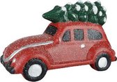 Kerst auto met kerstboom - Rood - Keramiek - 24 x 13 x 16 cm