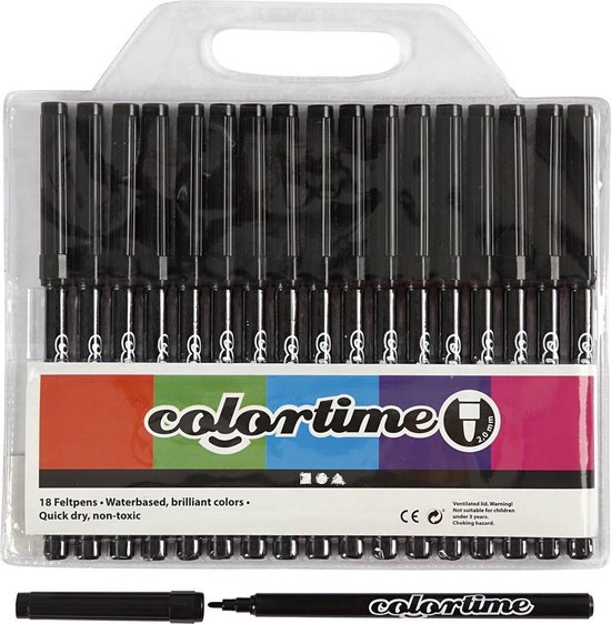 Colortime stift, lijndikte: 2 mm, zwart, 18stuks