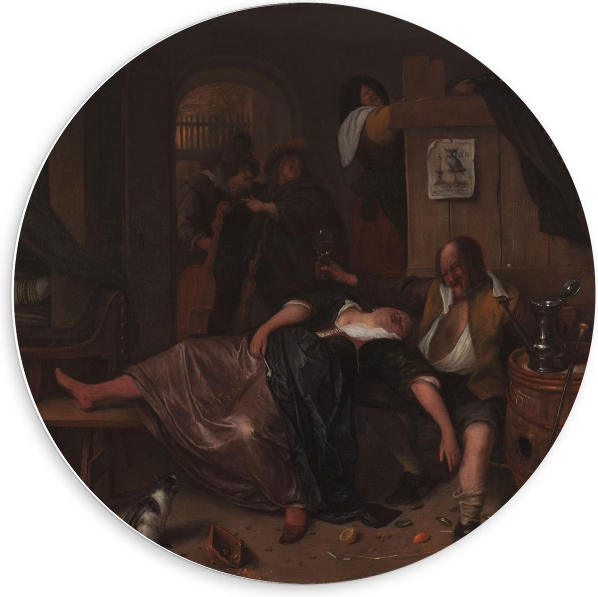 KuijsFotoprint Schilderij - Oude Meesters Het Dronken Paar. Jan Havicksz. Steen. Ca. - Wit En Bruin - 60 X 60 Cm