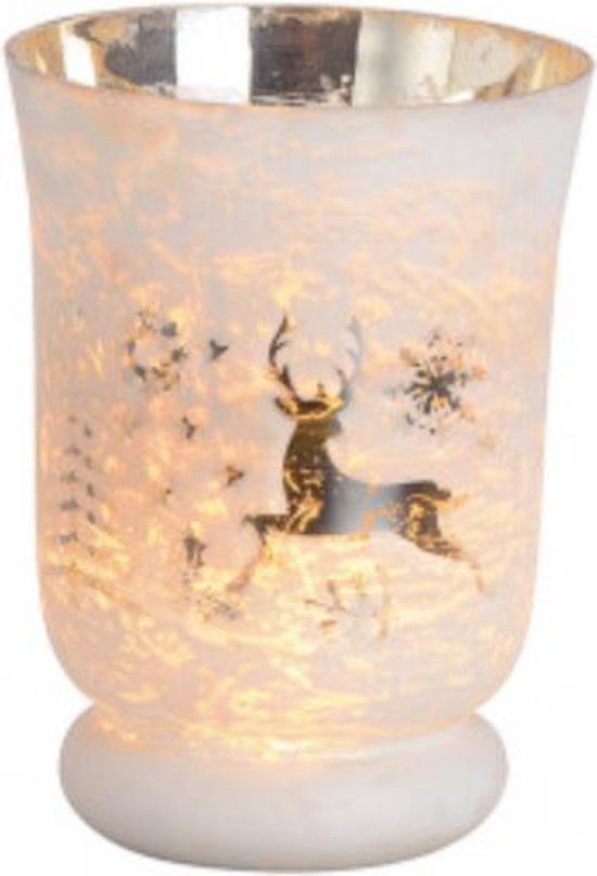 Windlicht - Lantaarn - kerstdecoratie van wit glas -handgemaakt - Kerstdecoratie