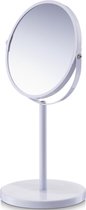 Witte make-up spiegel rond dubbelzijdig 15 x 26 cm - Zeller - Woondecoratie/accessoires - Opmaken - Make-up spiegeltjes - Cosmeticaspiegels - Vergootspiegels - Dubbelzijdige spiegels