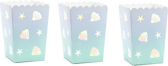 12x Popcorn bakjes zeemeermin/oceaan thema 12,5 cm - Popcornbakjes/chipsbakjes/snackbakjes kinderverjaardag/kinderfeestje