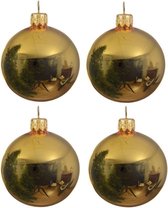 16x Gouden glazen kerstballen 10 cm - Glans/glanzende - Kerstboomversiering goud
