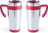 2x pièces tasse thermos en acier inoxydable / tasses à café chauffantes rouge 500 ml - tasses isolantes / tasses de voyage