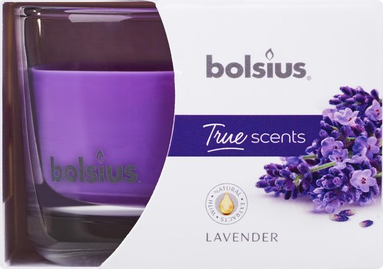 Bolsius true scents geurkaars in glas lavendel 63x90 MM