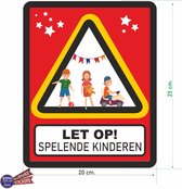 Let op! Spelende kinderen waarschuwingsbord sticker.