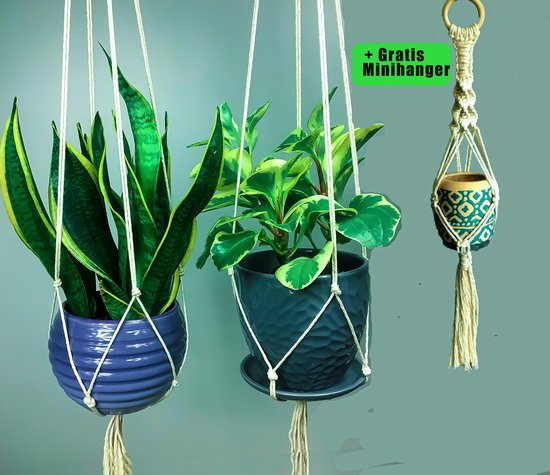Set van 3 Macrame Plantenhanger - 100% Katoen Handmade Planthanger Binnen - Boho... bol.com