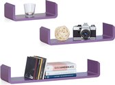 Relaxdays wandplank set van 3 - U-vorm - wandbox - MDF - zwevend wandboard - kruidenrek - violet