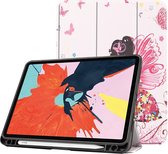 Case2go - Tablethoes geschikt voor Apple iPad Air 11 (2024) / iPad Air 10.9 (2022) - Tri-Fold Book Case - Apple Pencil Houder - Flower Fairy
