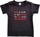 Zwart baby shirt met "Mama is knap, ik ben perfect en papa is een geluksvogel" - maat 92 - vaderdag, cadeautje, kraamcadeau, grappig, geschenk, baby, tekst