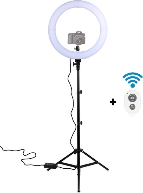 a sunny day ringlamp met statief, telefoonhouder en bluetooth  afstandsbediening – LED... | bol.com