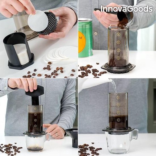 gids leraar Philadelphia Innovagoods- handmatige Druk-Koffiezetmachine-koffiezetapparaat  filterkoffie-Set-Zwart | bol.com