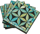 Onderzetter Mozaïek Bloem Turqouise set 4 - MDF - 10x10x1 cm - Multicolour - India - Sarana - Fairtrade