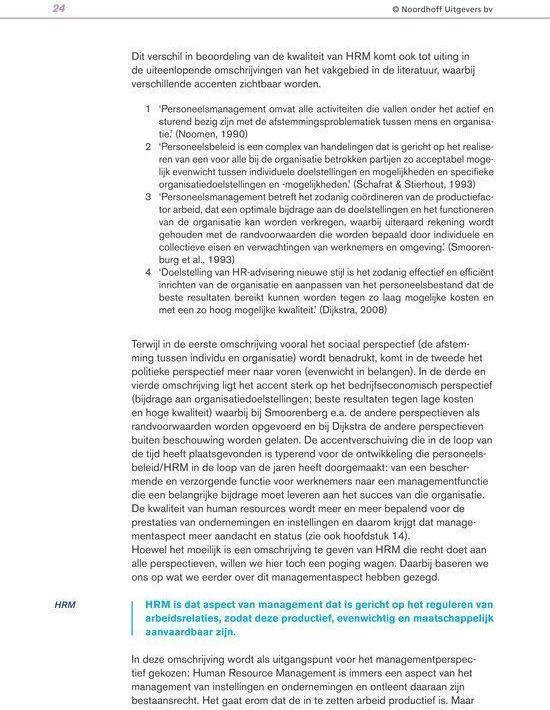 Boekpagina met tekst over personeelsmanagement en HR.