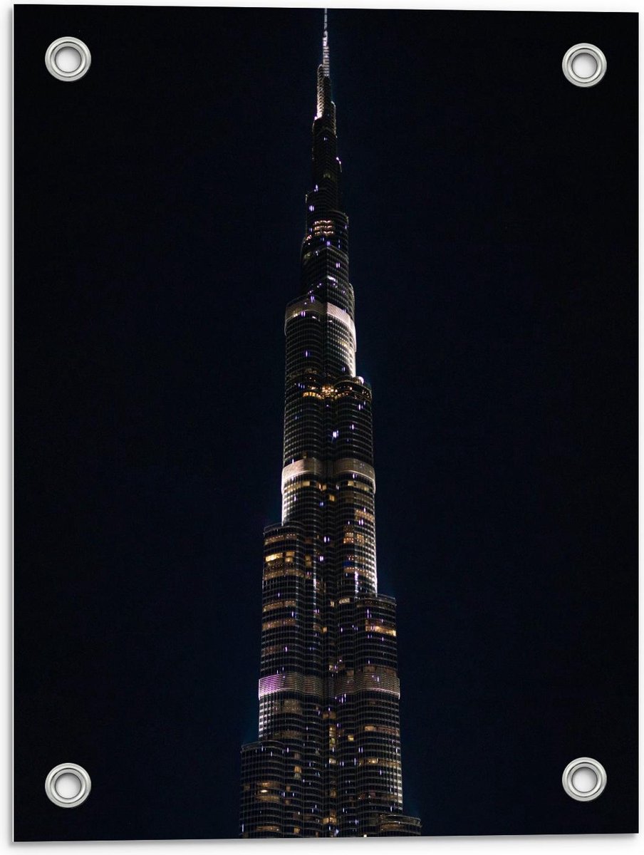 Tuinposter – Dubai Fontein in het Donker - 30x40cm Foto op Tuinposter (wanddecoratie voor