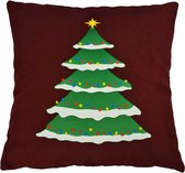 Kerstboom | Kerst Kussen | Groen | Rood | Wit | Sierkussenhoes | Super Zacht | Wasbaar | Decoratie | 45cm x 45cm