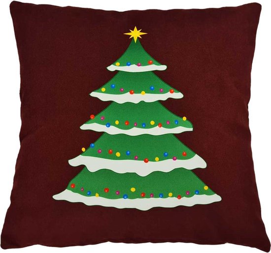 Kerstboom | Kerst Kussen | Groen | Rood | Wit | Sierkussenhoes | Super Zacht | Wasbaar | Decoratie | 45cm x 45cm
