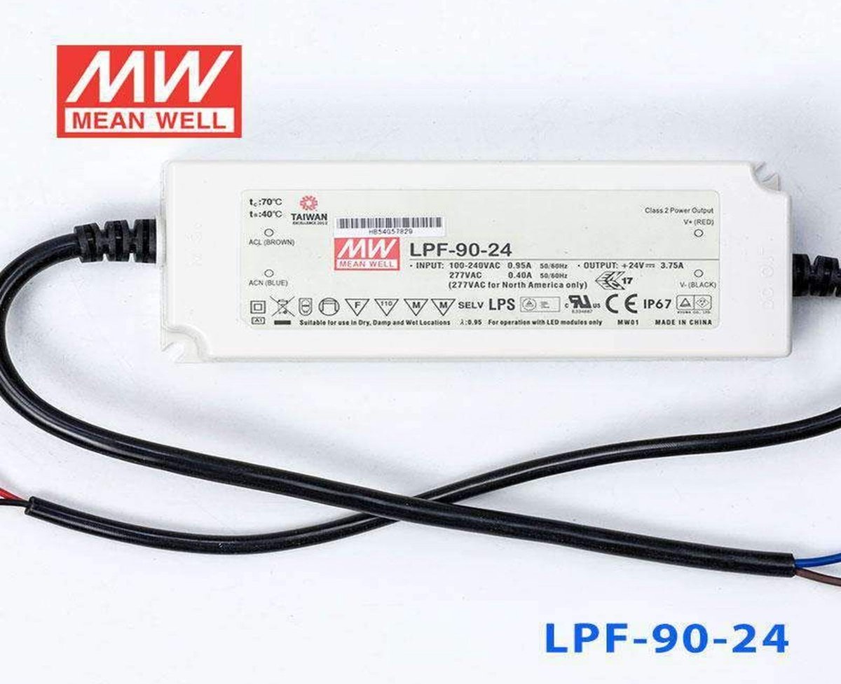 Mean Well LED Trafo 90W 24 VDC 3750mA IP67 CV