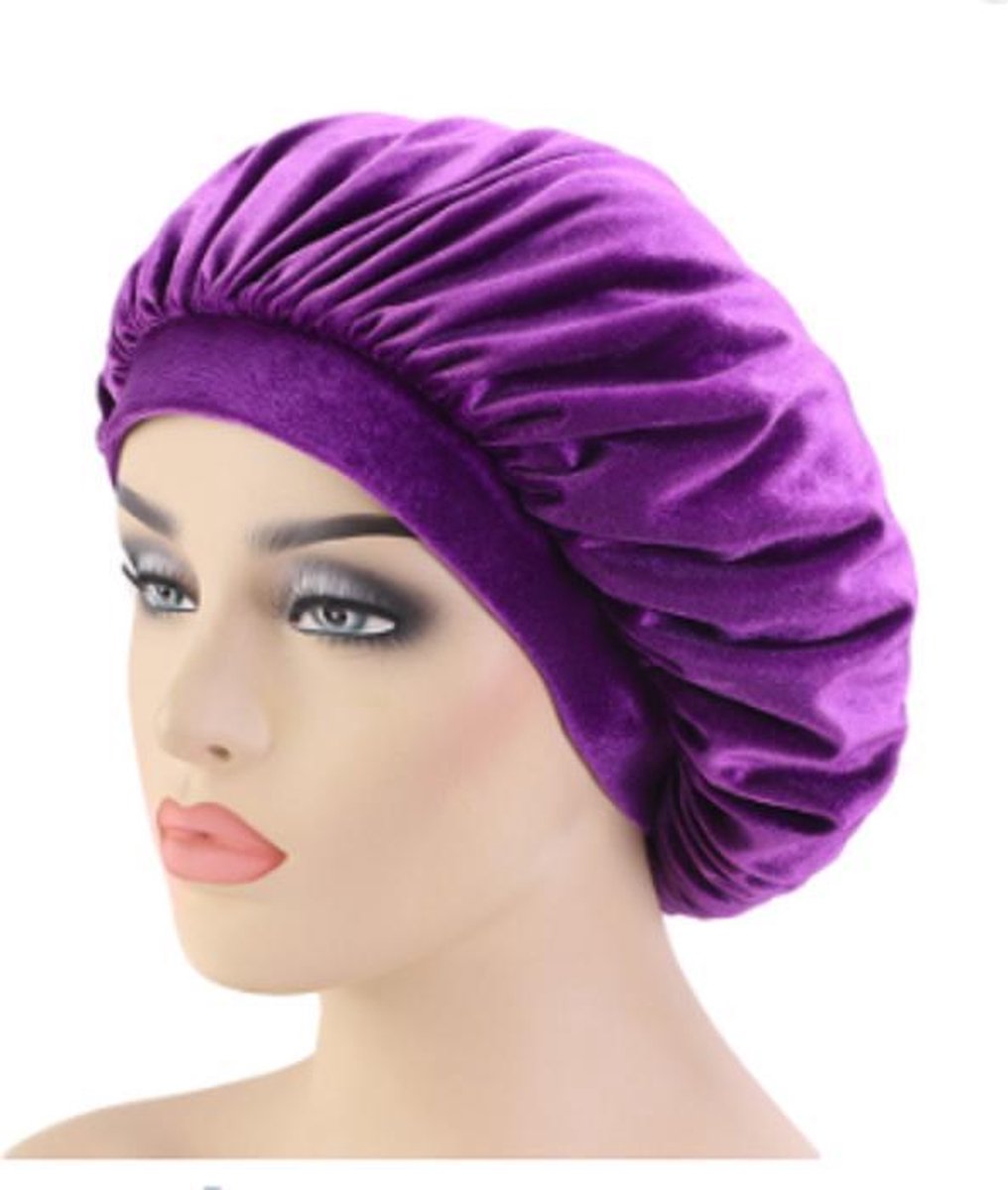 Slaapmuts – Velvet – Velvet slaapmuts – Fluweel – Fluweel slaapmuts - Paars – Slaap cap – Nachtmuts – Haarverzorging – Haarbeschermer
