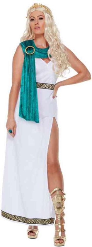 Smiffy's - Griekse & Romeinse Oudheid Kostuum - Romeinse Azuren Koningin - Vrouw - Groen, Wit / Beige - Medium - Carnavalskleding - Verkleedkleding