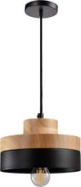 QUVIO Hanglamp Scandinavisch / Plafondlamp / Sfeerlamp / Leeslamp / Eettafellamp / Verlichting / Slaapkamer lamp / Slaapkamer verlichting / Keukenverlichting / Keukenlamp - Rond tweelaags metaal en hout - Diameter 18 cm