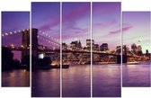 Schilderij , Zonsondergang in Manhattan ,Paars zwart ,4 maten , 5 luik , wanddecoratie , Premium print , XXL