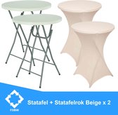 Statafel x 2 + Beige Statafelrok x 2 – 80 cm Dia x 110 cm hoog – Cocktailtafel – Hoge staan tafel – Breed Blad – Inclusief Beige Statafelhoes – Staantafelrok Stretch Rok