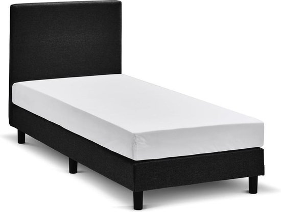 Maxi Cisano Boxspring 90x200 cm - Gestoffeerde Boxspring met Matras - Bed met Pocketvering Matras - Zwart - Eenpersoonsbed