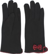 Dames handschoenen kleur zwart met rood geblokt strikje maat M / L