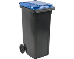 Afvalcontainer 140 liter grijs met blauw deksel