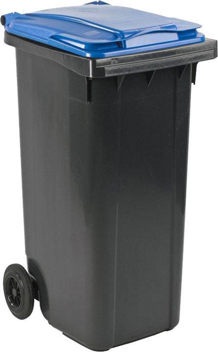 Afvalcontainer 140 liter grijs met blauw deksel
