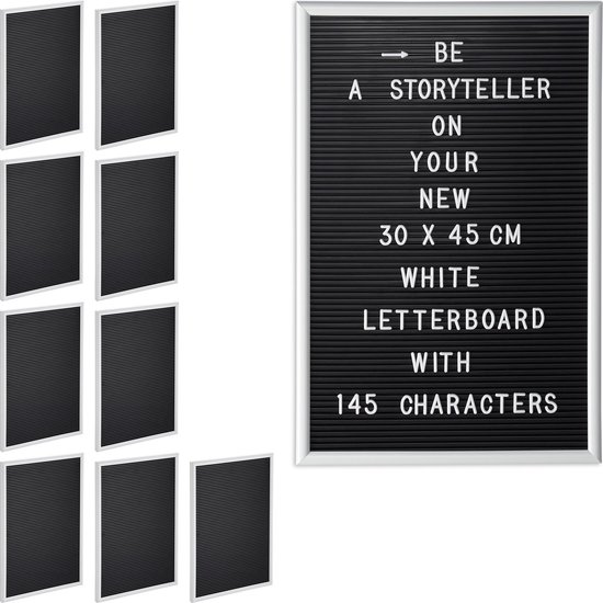 Relaxdays 10x letterbord 30x45 - decoratie - letter board - bord voor letters - wit