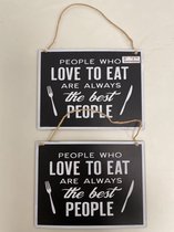 Metalen wandborden met tekst (love to eat) - set van 2 stuks (industrieel)