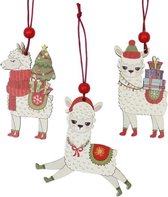 Kerstversiering: 3x Alpaca hanger voor kerstboom - Houten kerst ornament