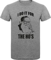 T Shirt - Foute Kerst Shirt - Casual T - Shirt - Fun Shirt - Fun Tekst - Kerstballen - Santa - Kerstman - Sports Grey - Sport Grijs - I Do It For The Ho's - L