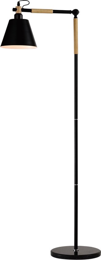 QUVIO Vloerlamp Scandinavisch / Leeslamp / Sfeerlamp / Staande lamp / Lamp vloer / Verlichting / Grondlamp / Slaapkamer lamp / Slaapkamer verlichting / Keukenverlichting / Keukenlamp - Hout met ronde lampenkap - Diameter 19,5 cm