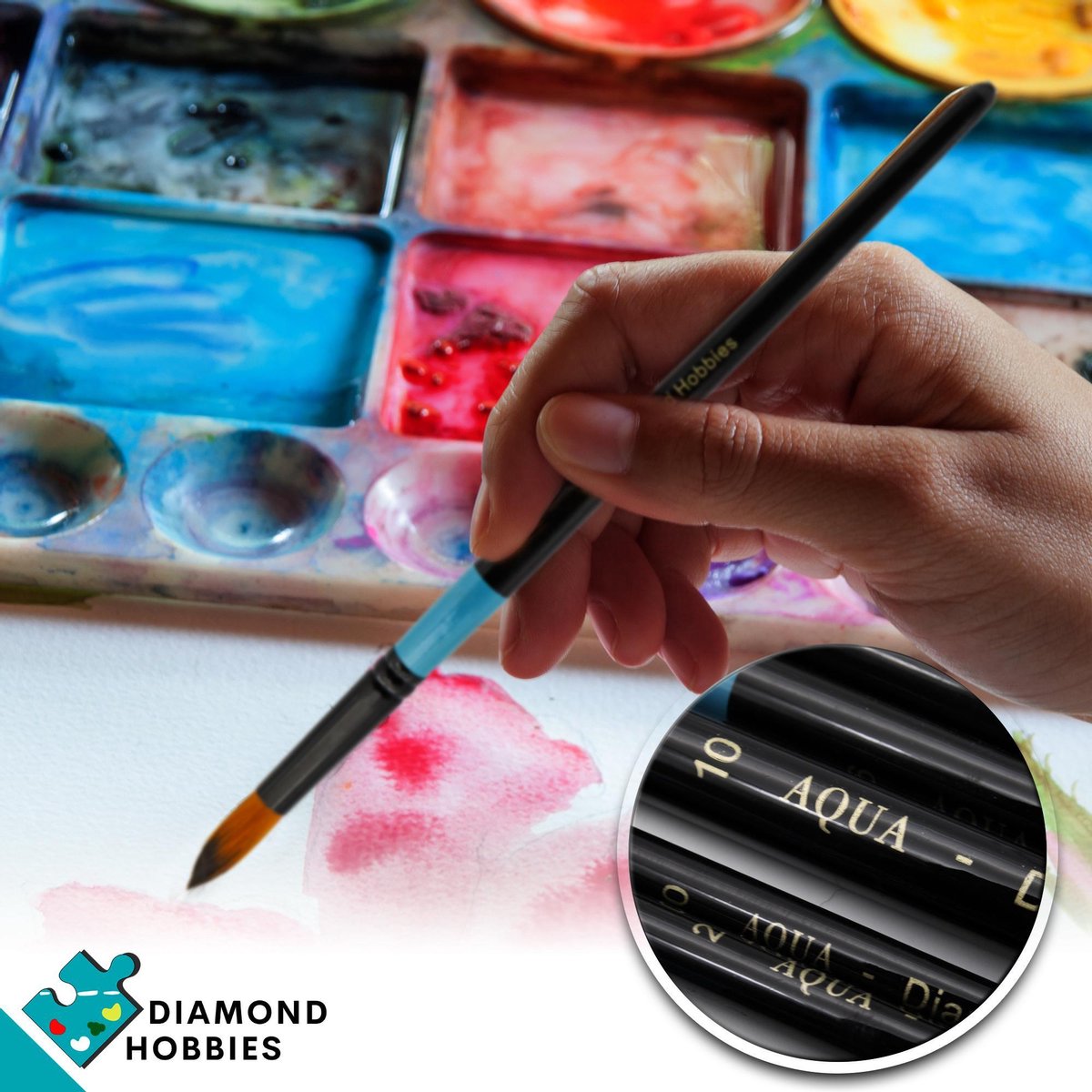Penselen Schilderen Aquarel Diamond Hobbies | 9 Stuks | Kwasten Schilderen | Penselen Waterverf | Aquarelverf — afbeelding 6