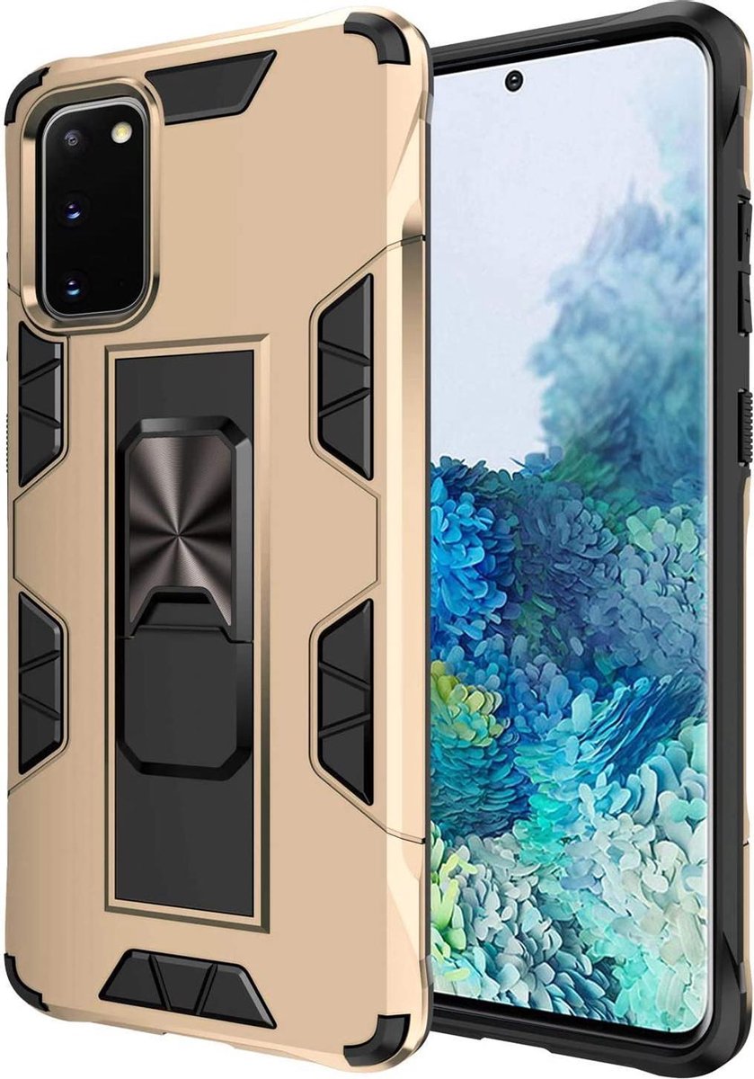 HB Hoesje Geschikt voor Samsung Galaxy S20 Goud - Magnetic Kickstand Armor Case