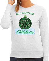 Wiet Kerstbal sweater / foute Kersttrui All i want for Christmas grijs voor dames - Kerstkleding / Christmas outfit M
