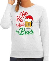 Ho ho hold my beer foute Kerstsweater / foute Kersttrui grijs voor dames - Kerstkleding / Christmas outfit M