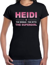 Naam cadeau Heidi - The woman, The myth the supergirl t-shirt zwart - Shirt verjaardag/ moederdag/ pensioen/ geslaagd/ bedankt M
