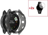 Heavy Duty 360 Graden Bescherming Set Geschikt Voor Garmin Fenix 6 (Pro Solar Sapphire) - Tempered Glass Screen Protector Met Cover Case Bumper Hoesje - Gehard Glas Display Screenp