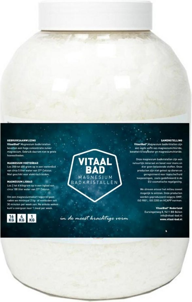 Magnesium vlokken citraat - 4.5 KG VitaalBad® badkristallen badzout - meest Pure en Krachtige verkrijgbaar - voor voetenbad of ligbad - 1 pot 4500 gram