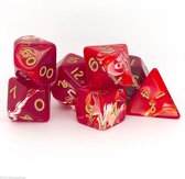 Polydice set 7 stuks - Polyhedral dobbelstenen set  | dungeons and dragons dnd dice| D&D  Pathfinder RPG|   | Rood gemarmerd -goud Red Gold