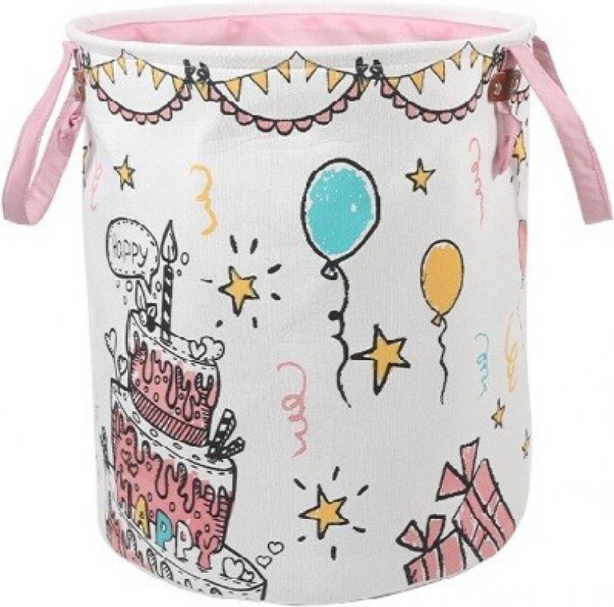 Opbergmand kinderkamer speelgoed - Wasmand - Feestje - ballonnen en slingers - Opbergmand met handvatten - Wasmand voor Kinderkamer of Babykamer - Canvas - met leuke opdruk - Cadeau Baby of Kinder Kamer