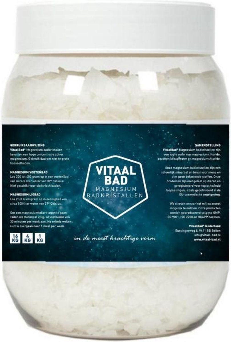 1,25 KG VitaalBad® Magnesium badzout vlokken bad kristallen - meest Pure en Krachtige verkrijgbaar - voor voetenbad of ligbad - 1 pot 1250 gram